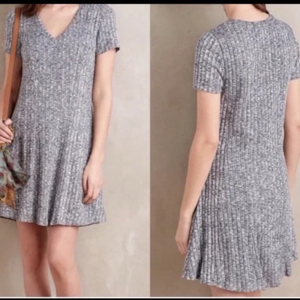 dolan Heather Gray Ribbed Knit Short Sleeve Mini Dress